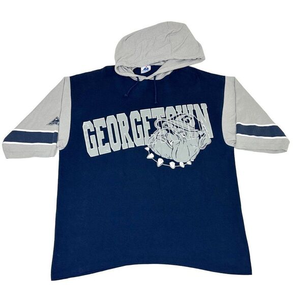 Vintage Georgetown College T-Shirt Blue Hoyas Large Bulldog Hoodie Single Stitch - Picture 1 of 9